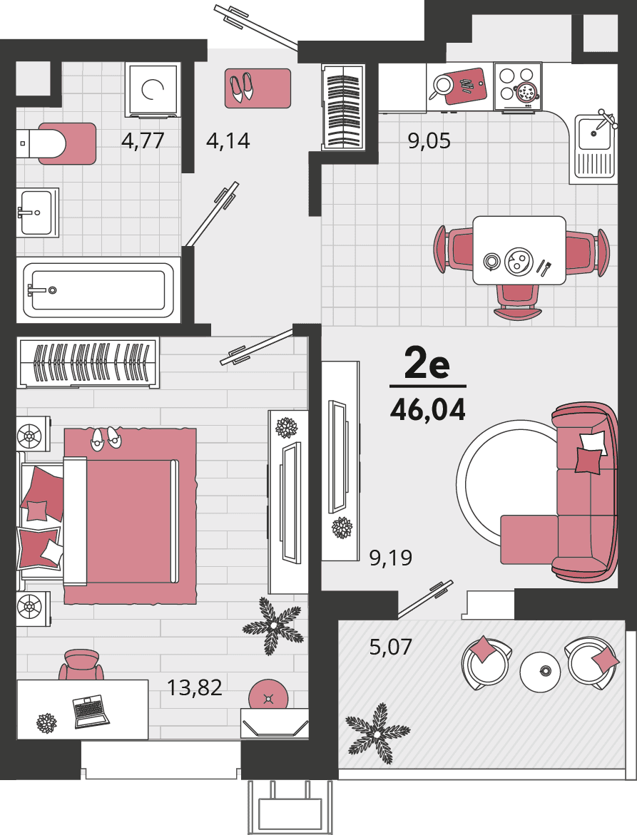 2-к, 46.04 м² · Родные просторы