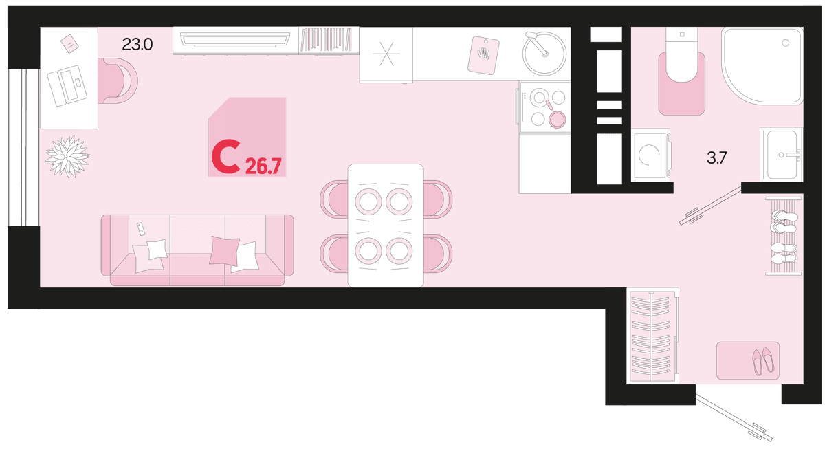 Студия, 26.7 м² · Первое место