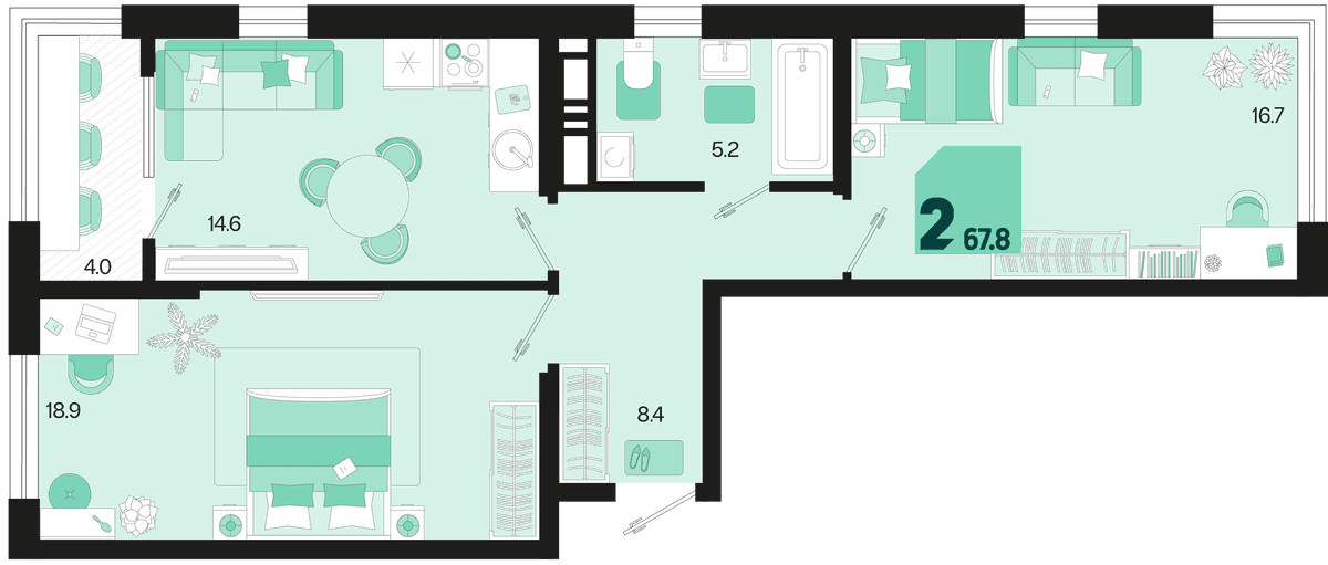 2-к, 67.8 м² · Первое место