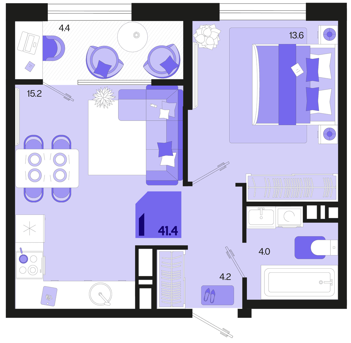 1-к, 41.4 м² · Первое место