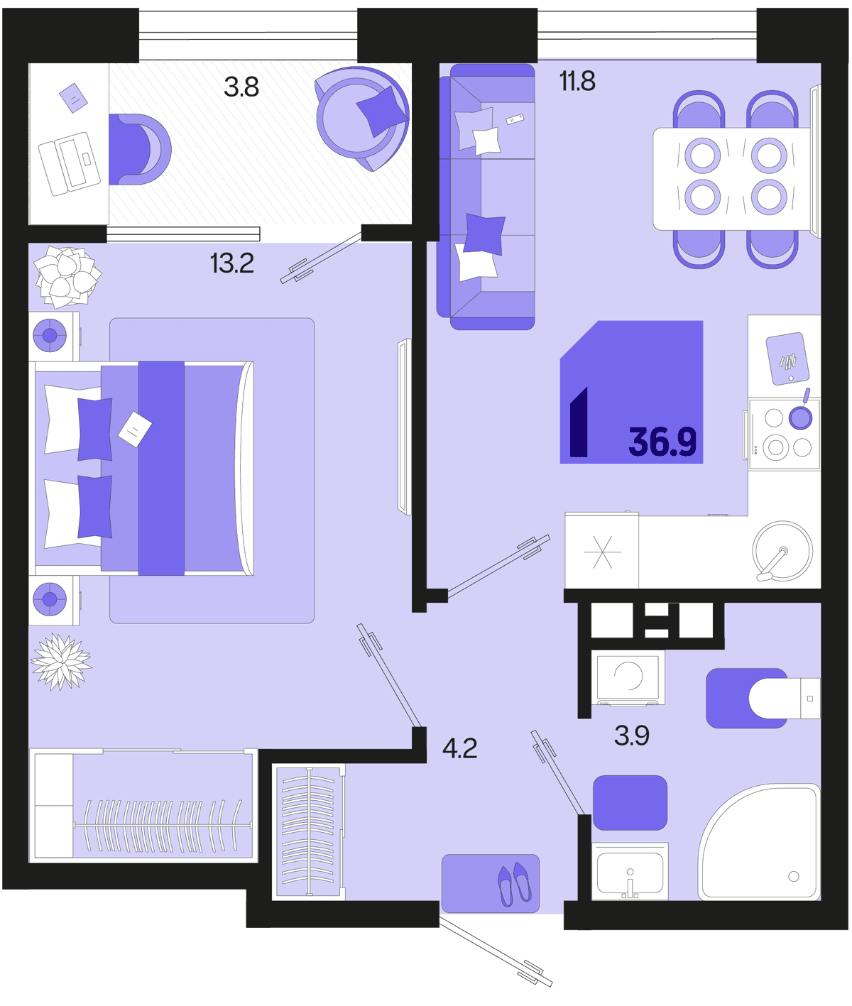 1-к, 36.9 м² · Первое место