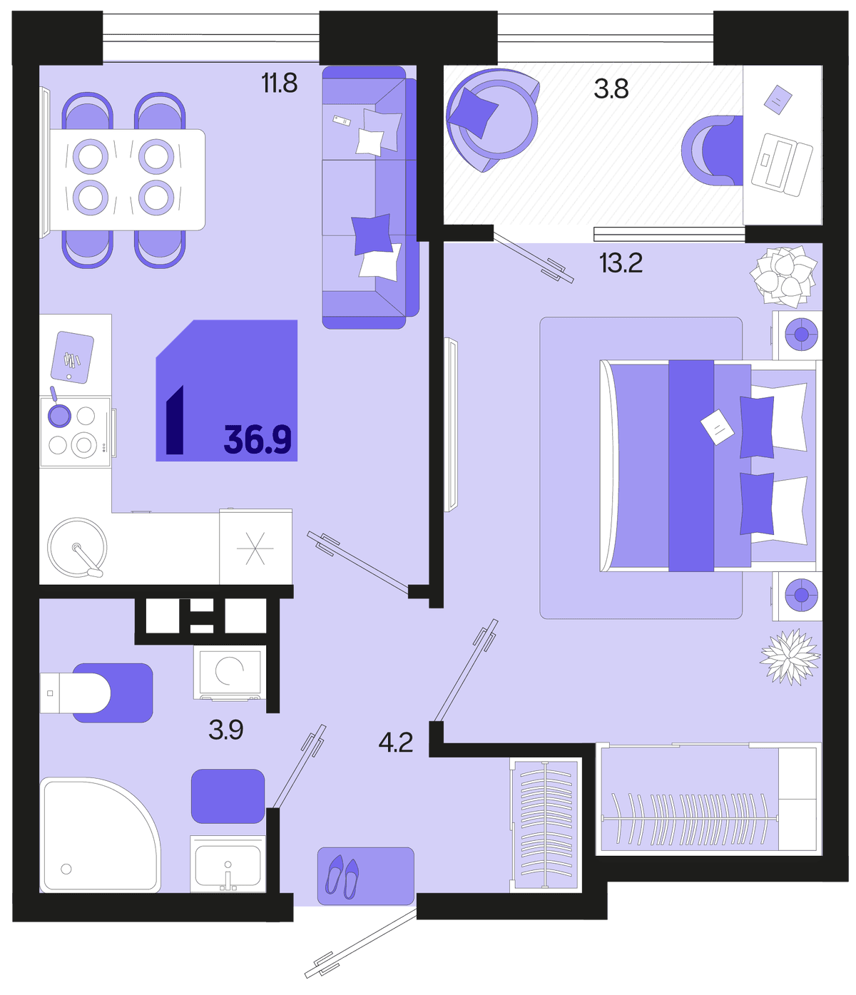 1-к, 36.9 м² · Первое место