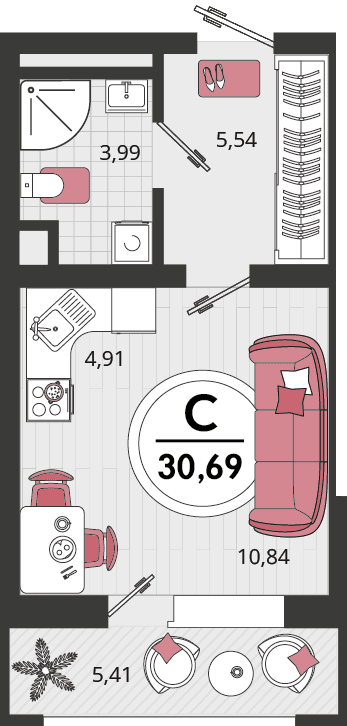1-к, 30.69 м² · Родные просторы