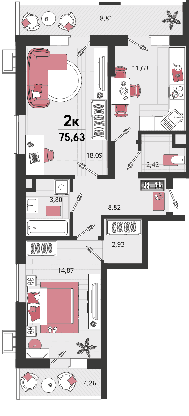 2-к, 75.63 м² · Родные просторы