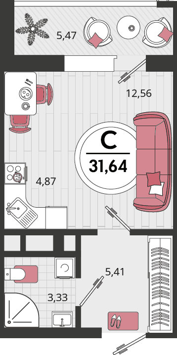 1-к, 31.64 м² · Родные просторы