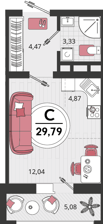 1-к, 29.79 м² · Родные просторы