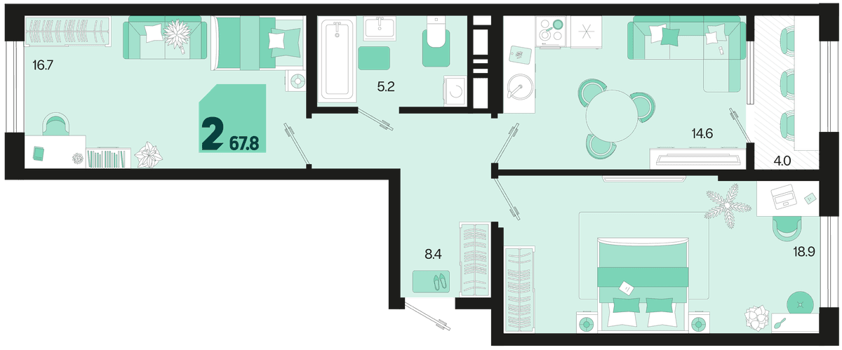 2-к, 67.8 м² · Первое место