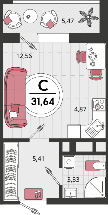 1-к, 31.64 м² · Родные просторы
