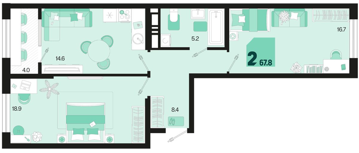 2-к, 67.8 м² · Первое место