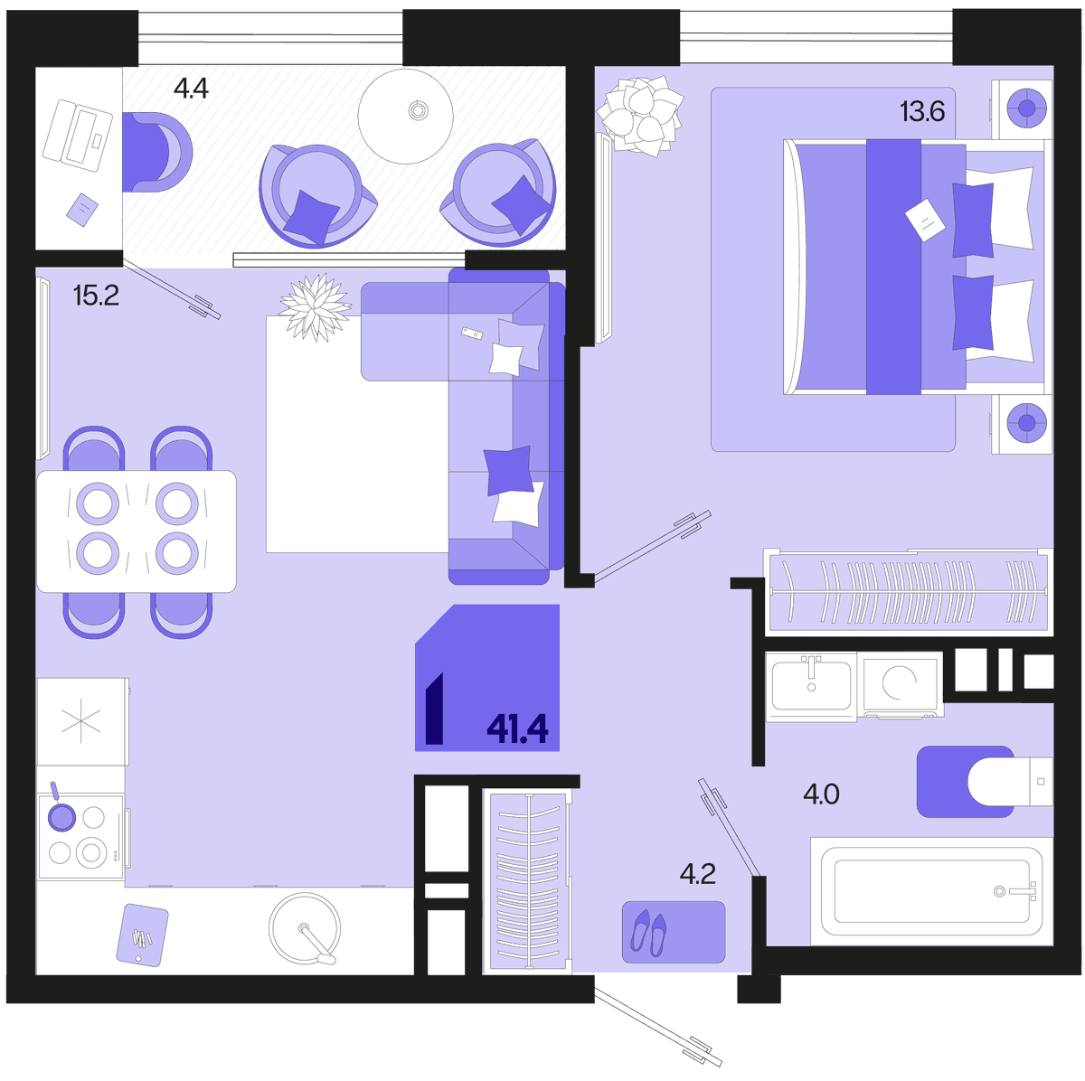 1-к, 41.4 м² · Первое место