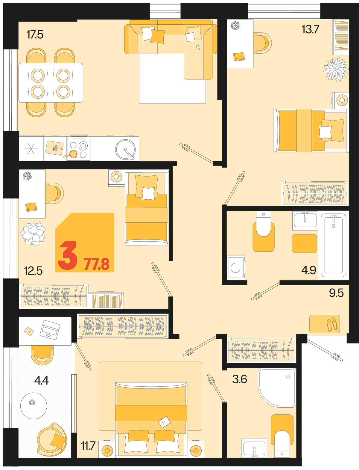 3-к, 77.8 м² · Первое место