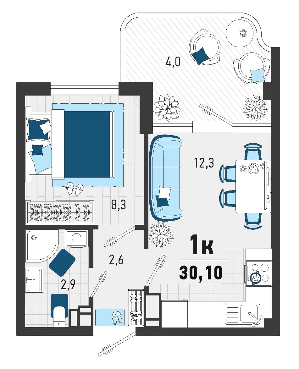 1-к, 27.4 м² · Монако