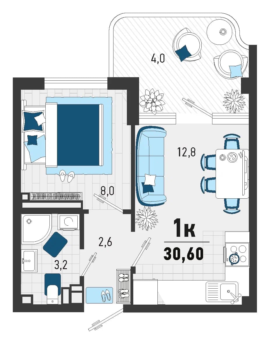 1-к, 27.5 м² · Монако