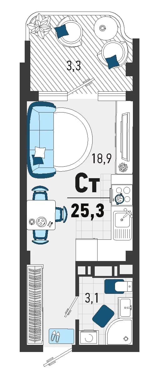 Студия, 23.1 м² · Монако