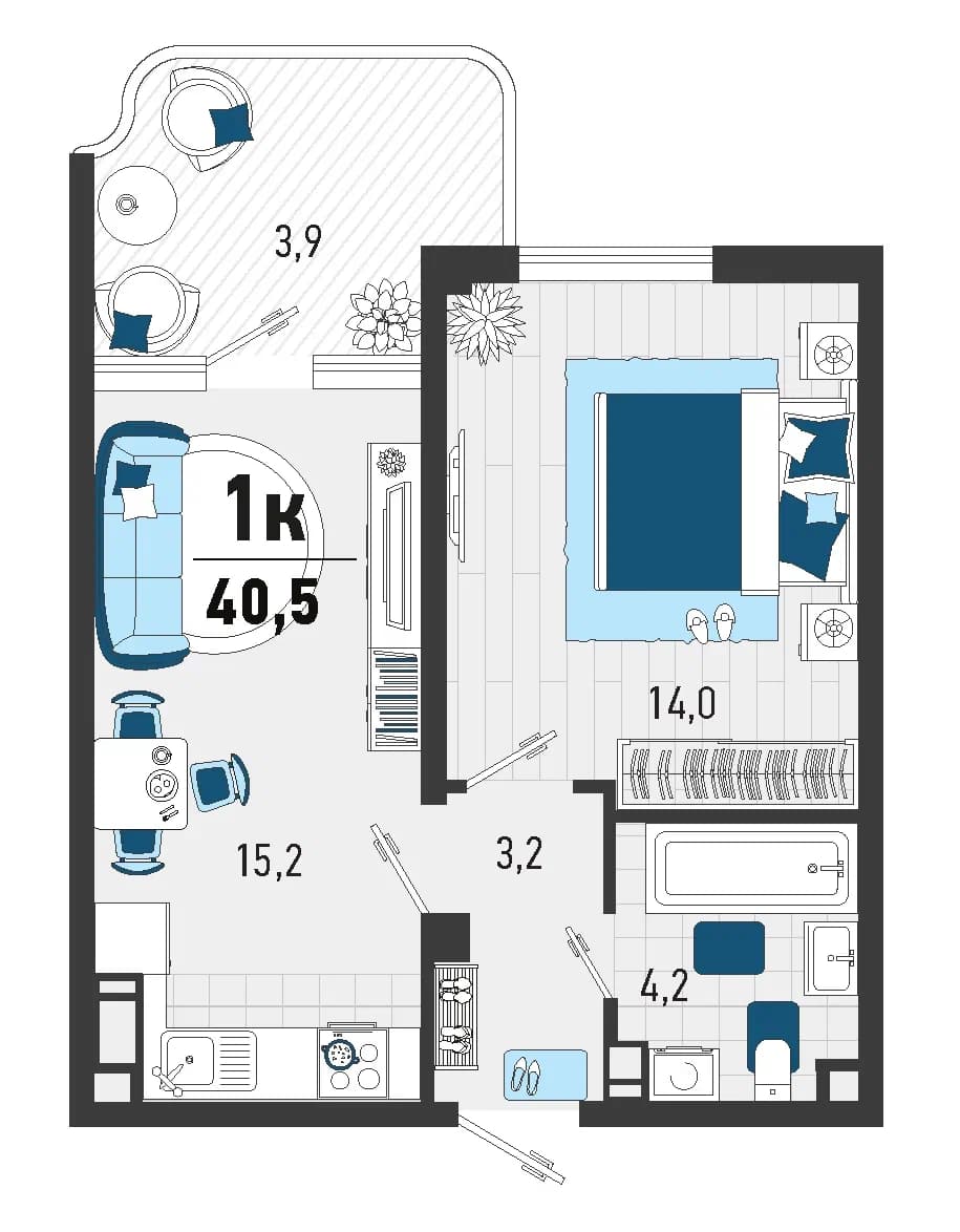 1-к, 37.1 м² · Монако