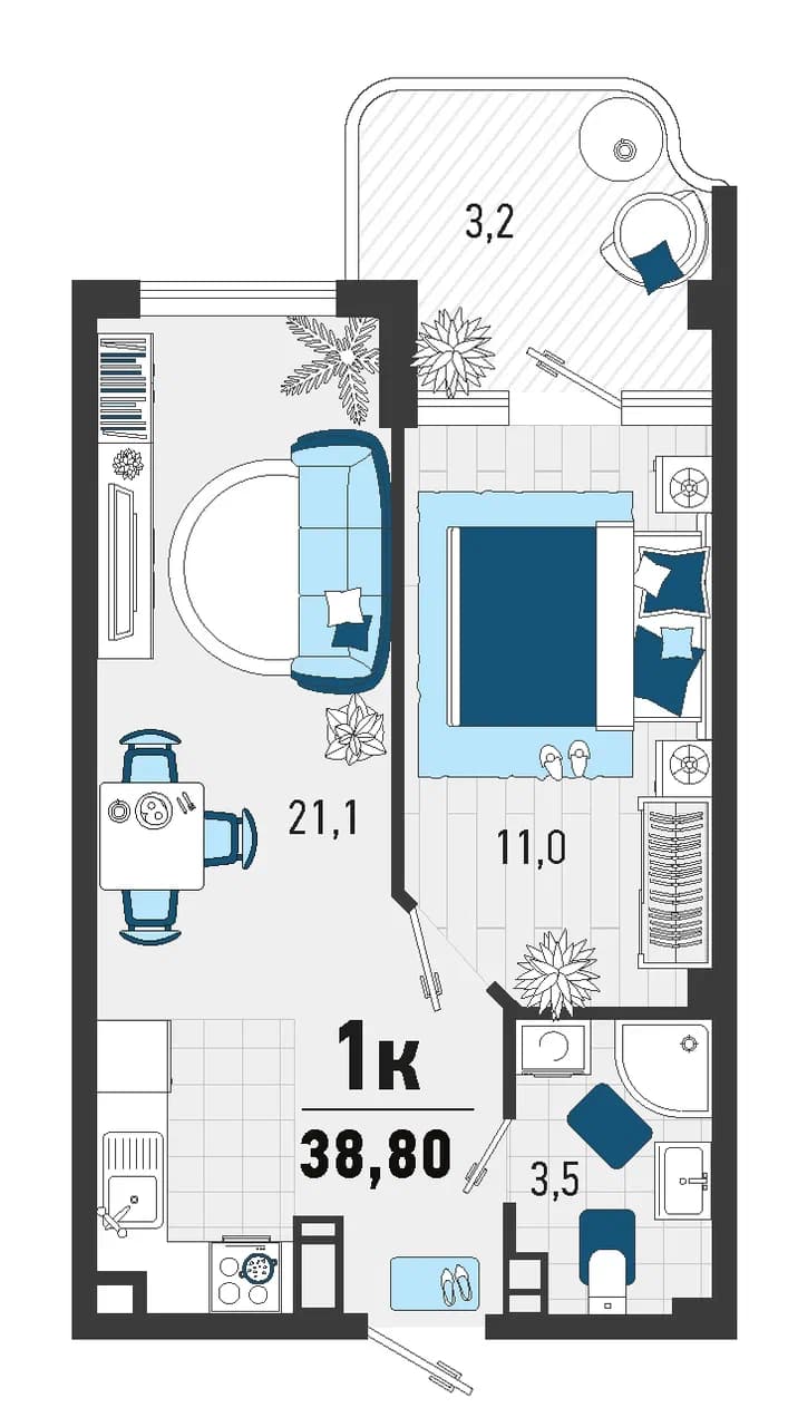 1-к, 36.3 м² · Монако