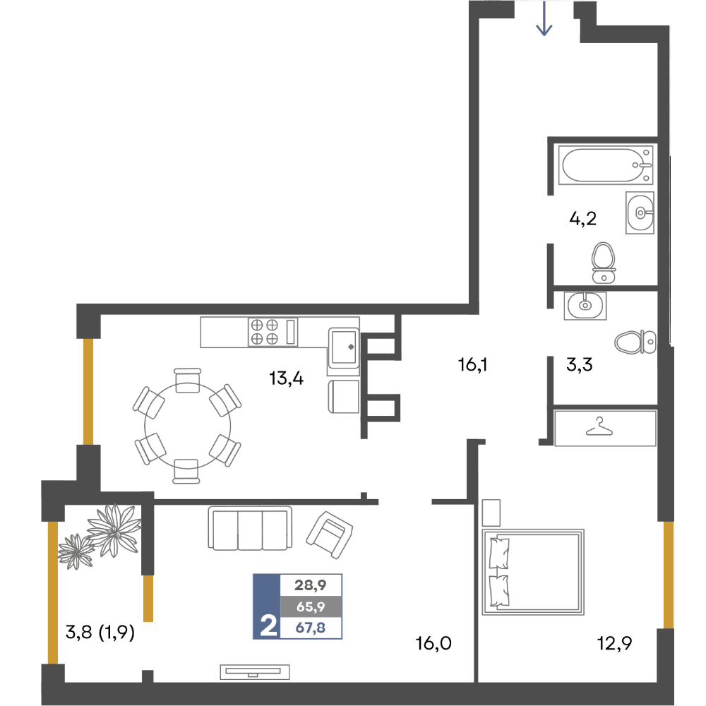 2-к, 67.8 м² · Предгорье