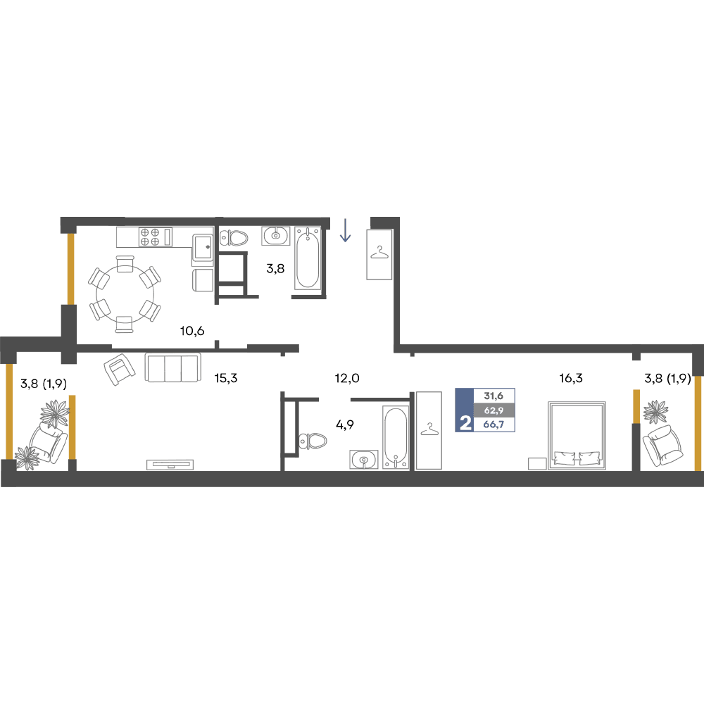 2-к, 66.7 м² · Предгорье