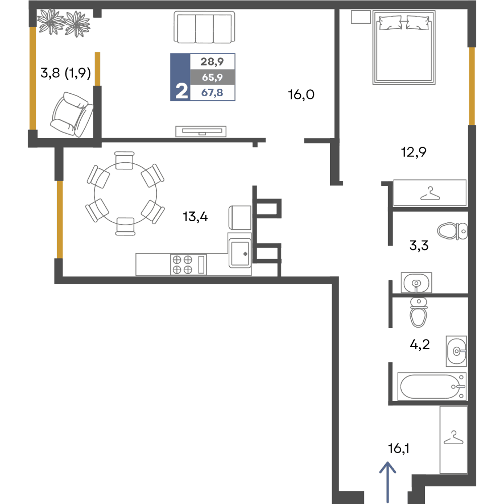 2-к, 67.8 м² · Предгорье