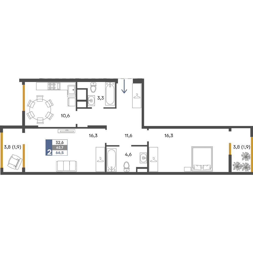 2-к, 66.5 м² · Предгорье