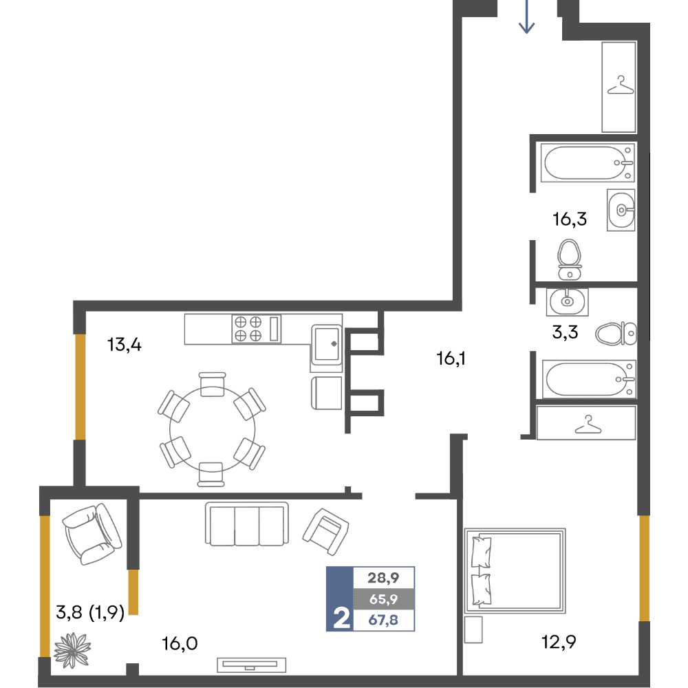 2-к, 67.8 м² · Предгорье