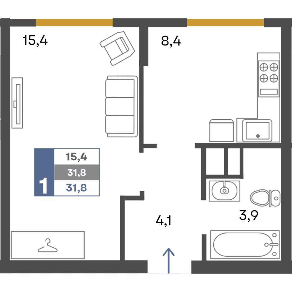 1-к, 31.8 м² · Предгорье