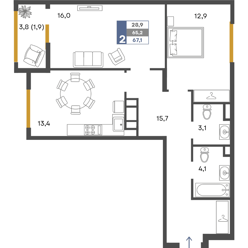 2-к, 67.1 м² · Предгорье