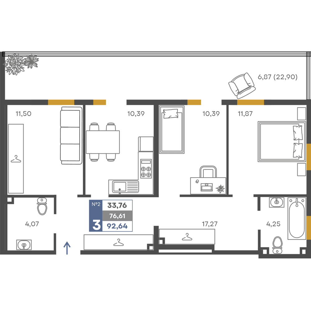 3-к, 76.61 м² · Сфера