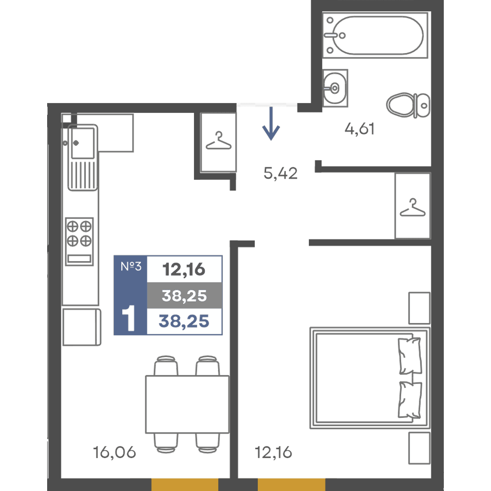 1-к, 38.25 м² · Сфера