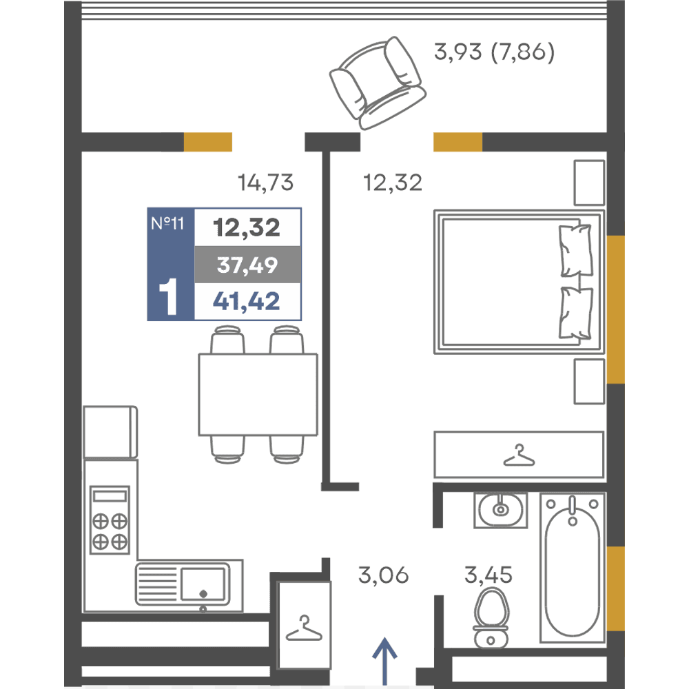 1-к, 37.49 м² · Сфера