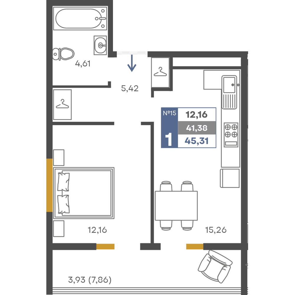 1-к, 41.38 м² · Сфера