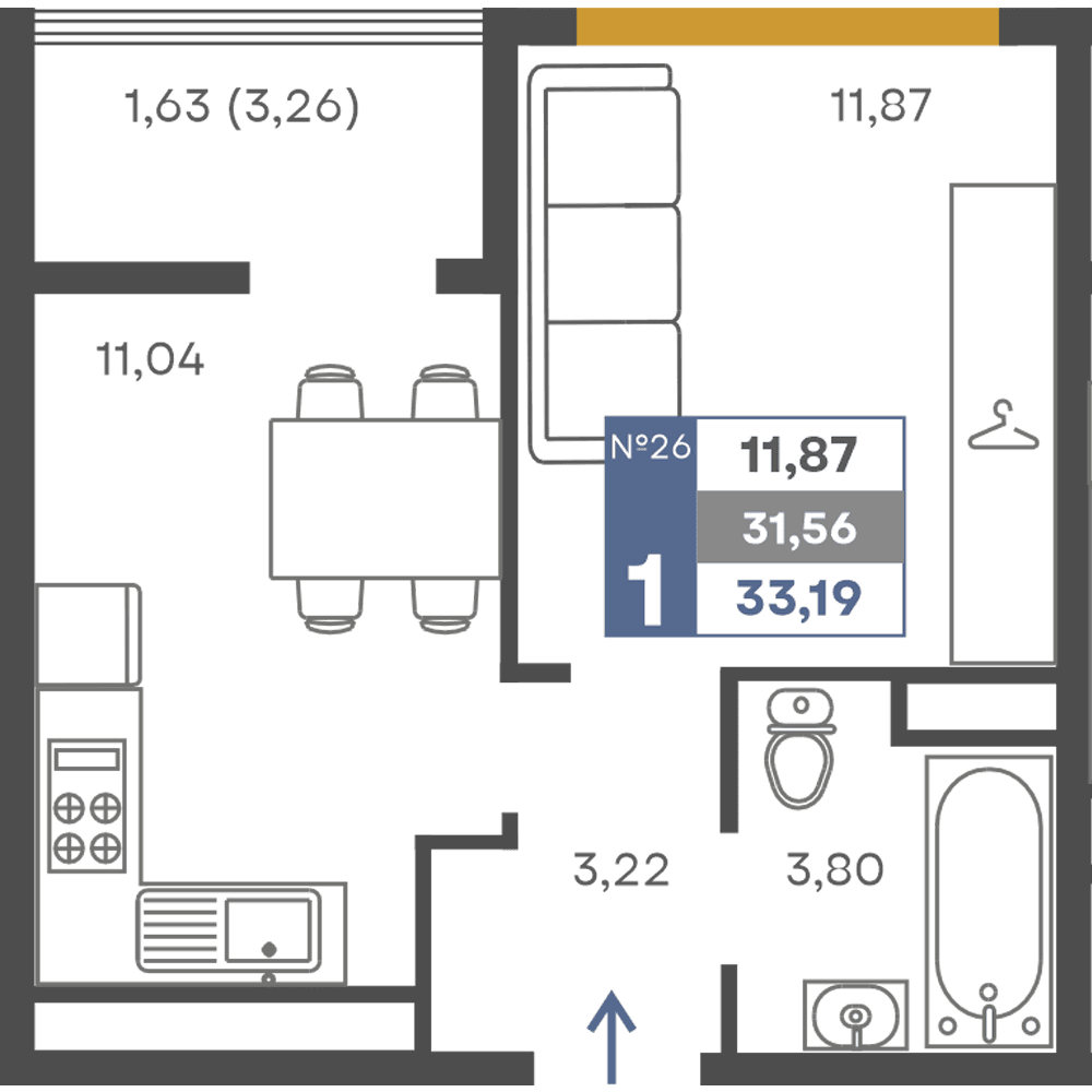 1-к, 31.56 м² · Сфера
