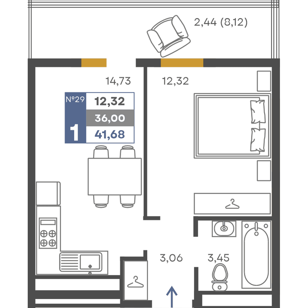 1-к, 36 м² · Сфера