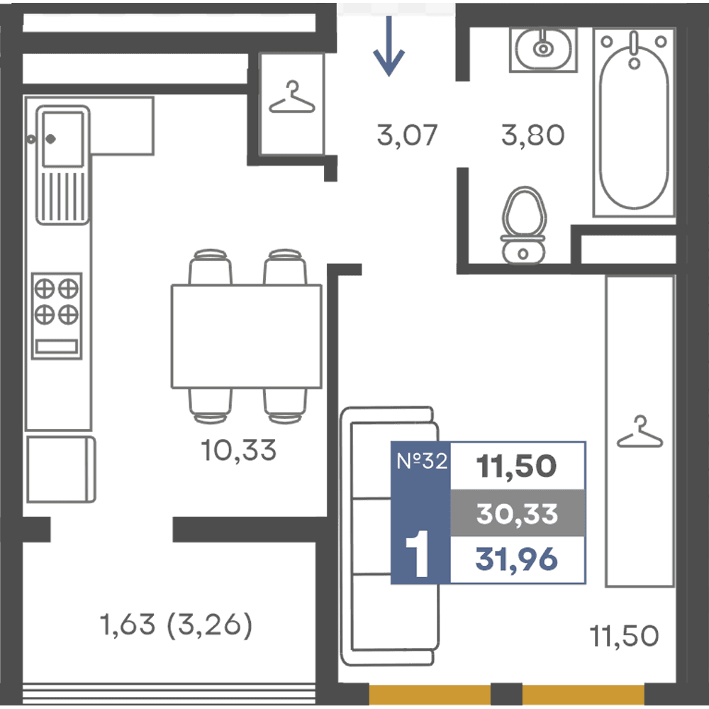 1-к, 30.33 м² · Сфера