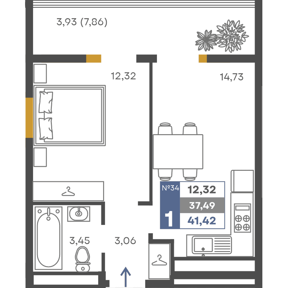 1-к, 37.49 м² · Сфера