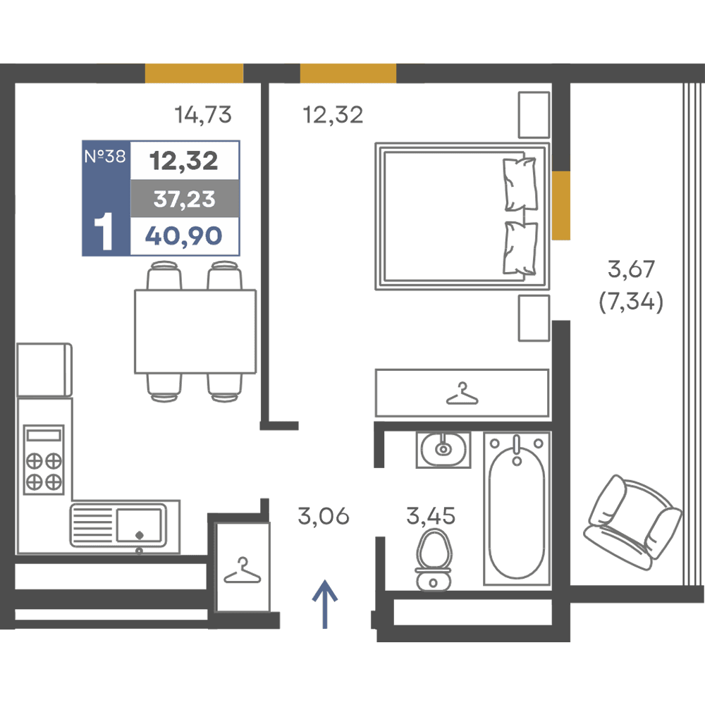 1-к, 37.23 м² · Сфера