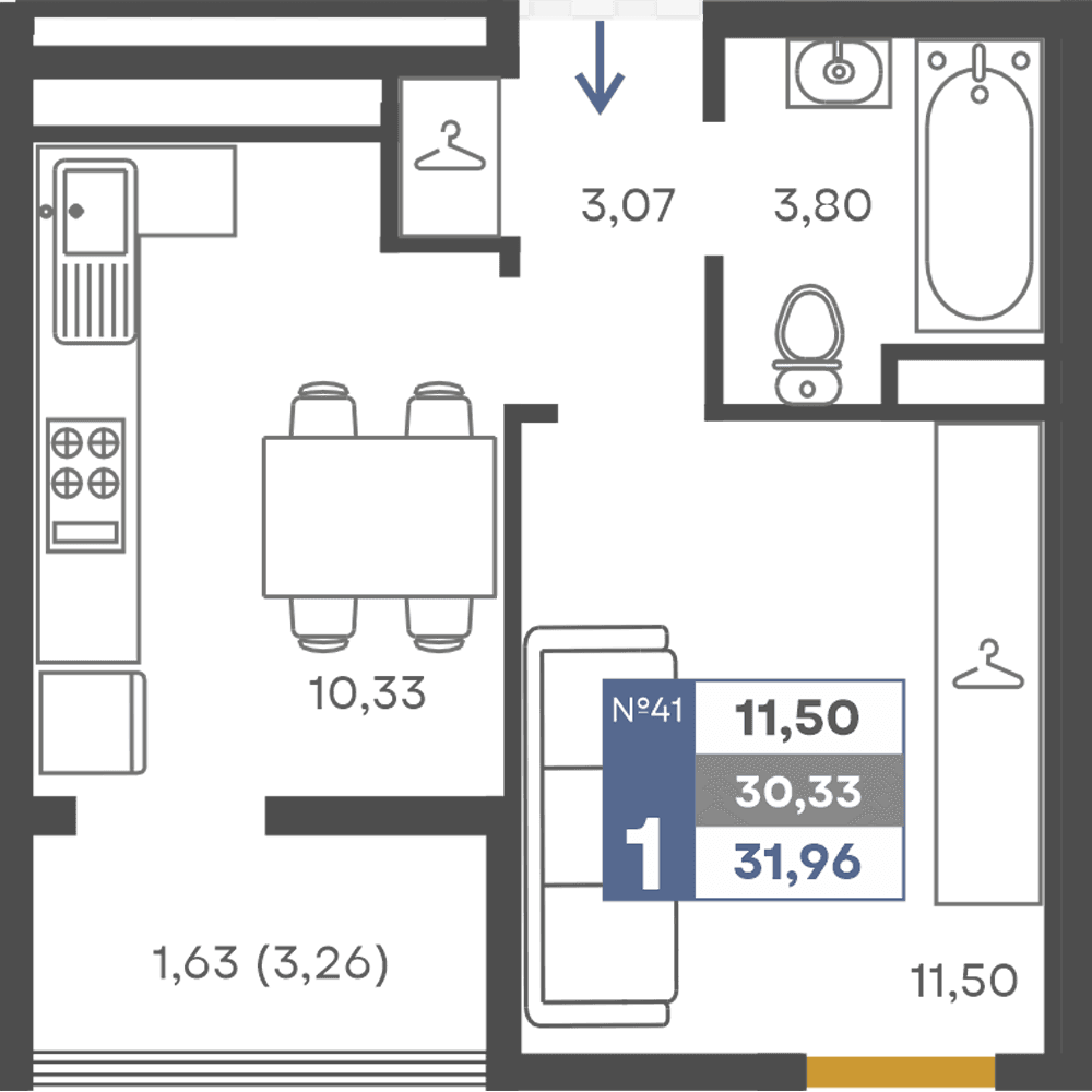 1-к, 30.33 м² · Сфера