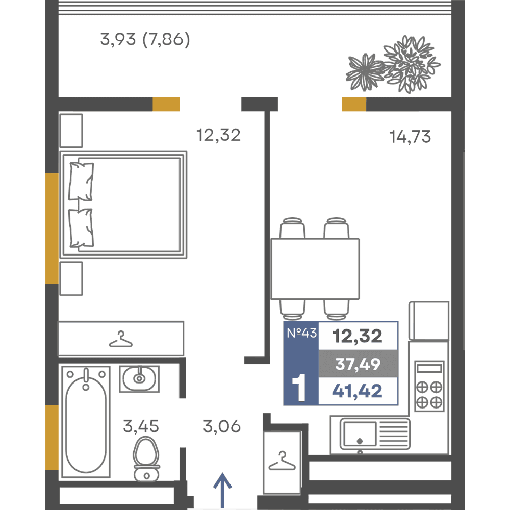 1-к, 37.49 м² · Сфера