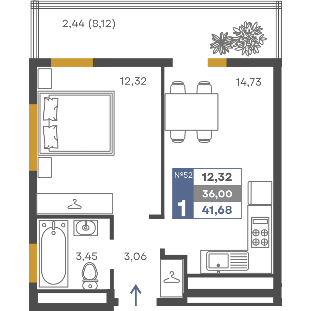 1-к, 36 м² · Сфера