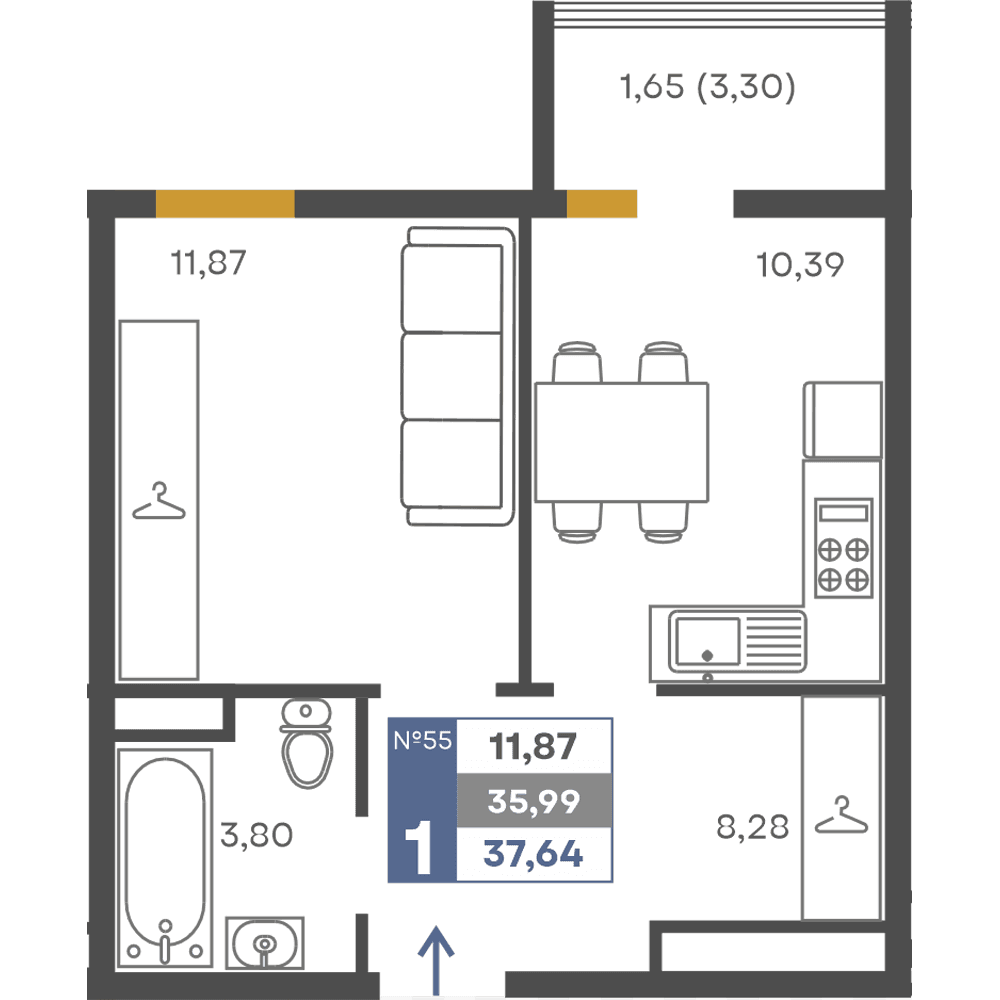 1-к, 35.99 м² · Сфера