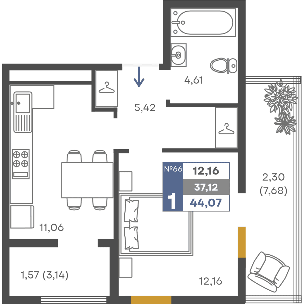 1-к, 37.12 м² · Сфера