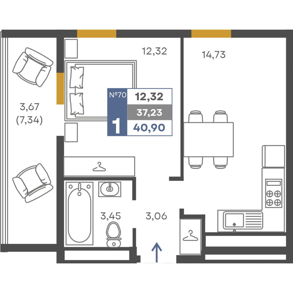 1-к, 37.23 м² · Сфера