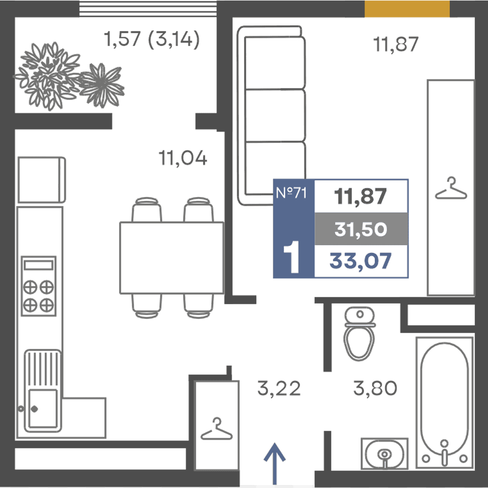 1-к, 31.5 м² · Сфера