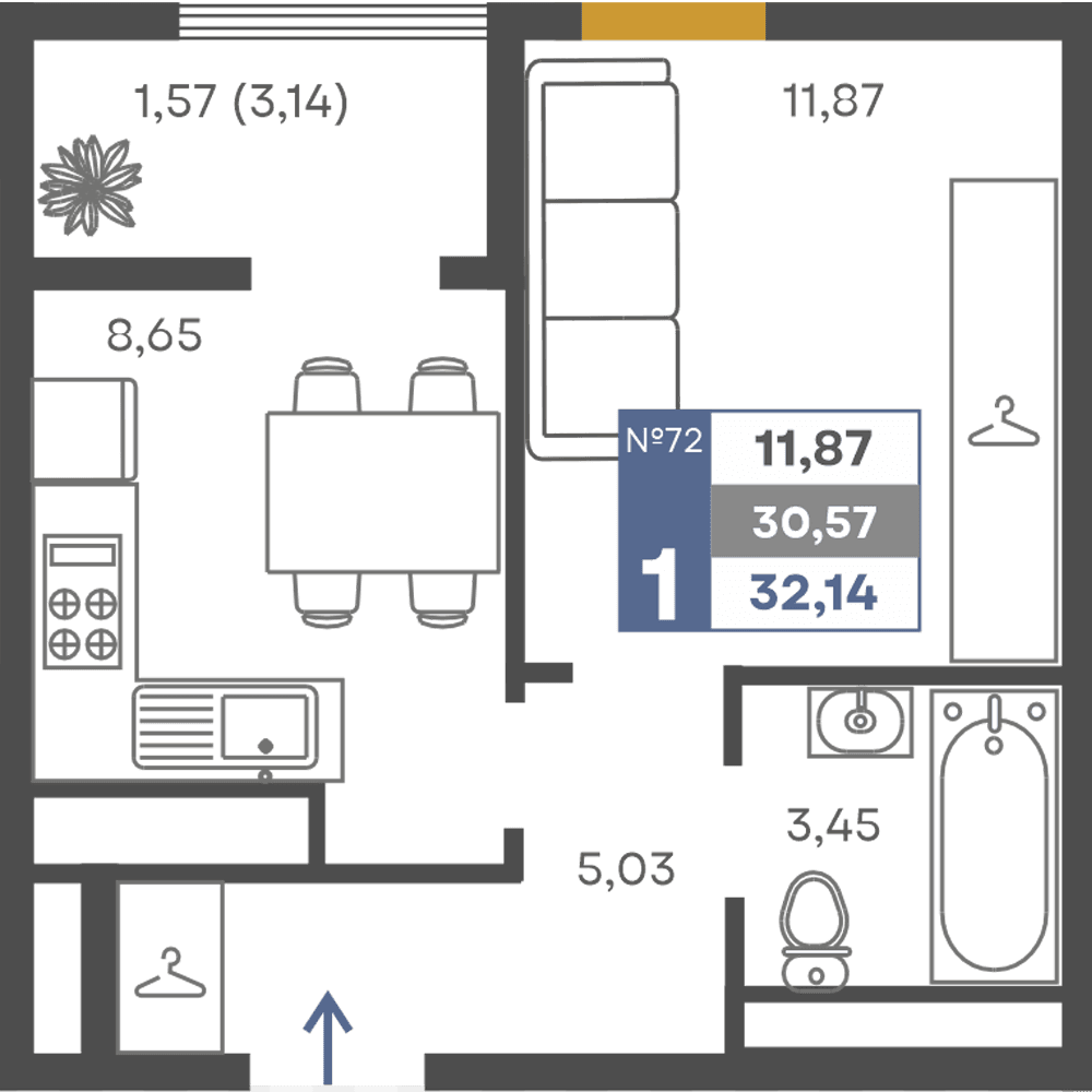 1-к, 30.57 м² · Сфера