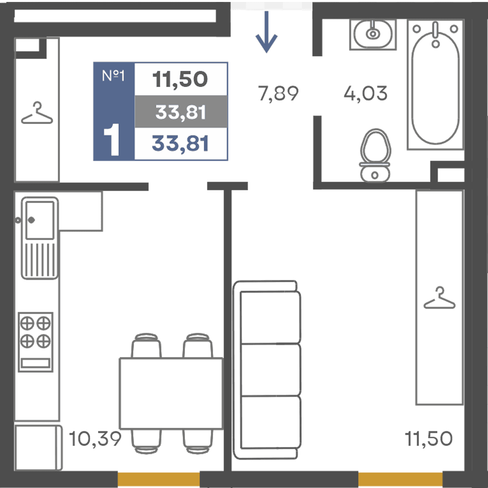 1-к, 33.81 м² · Сфера