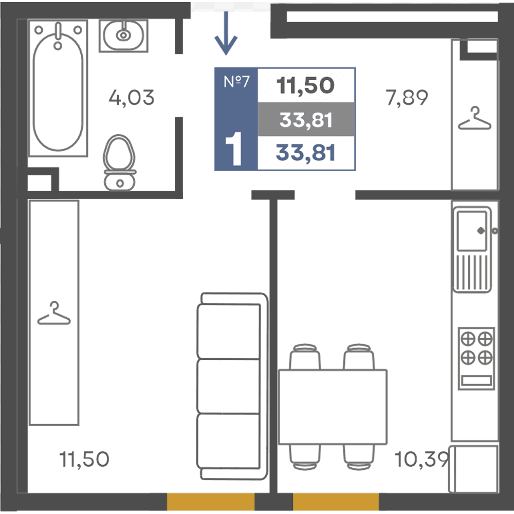 1-к, 33.81 м² · Сфера