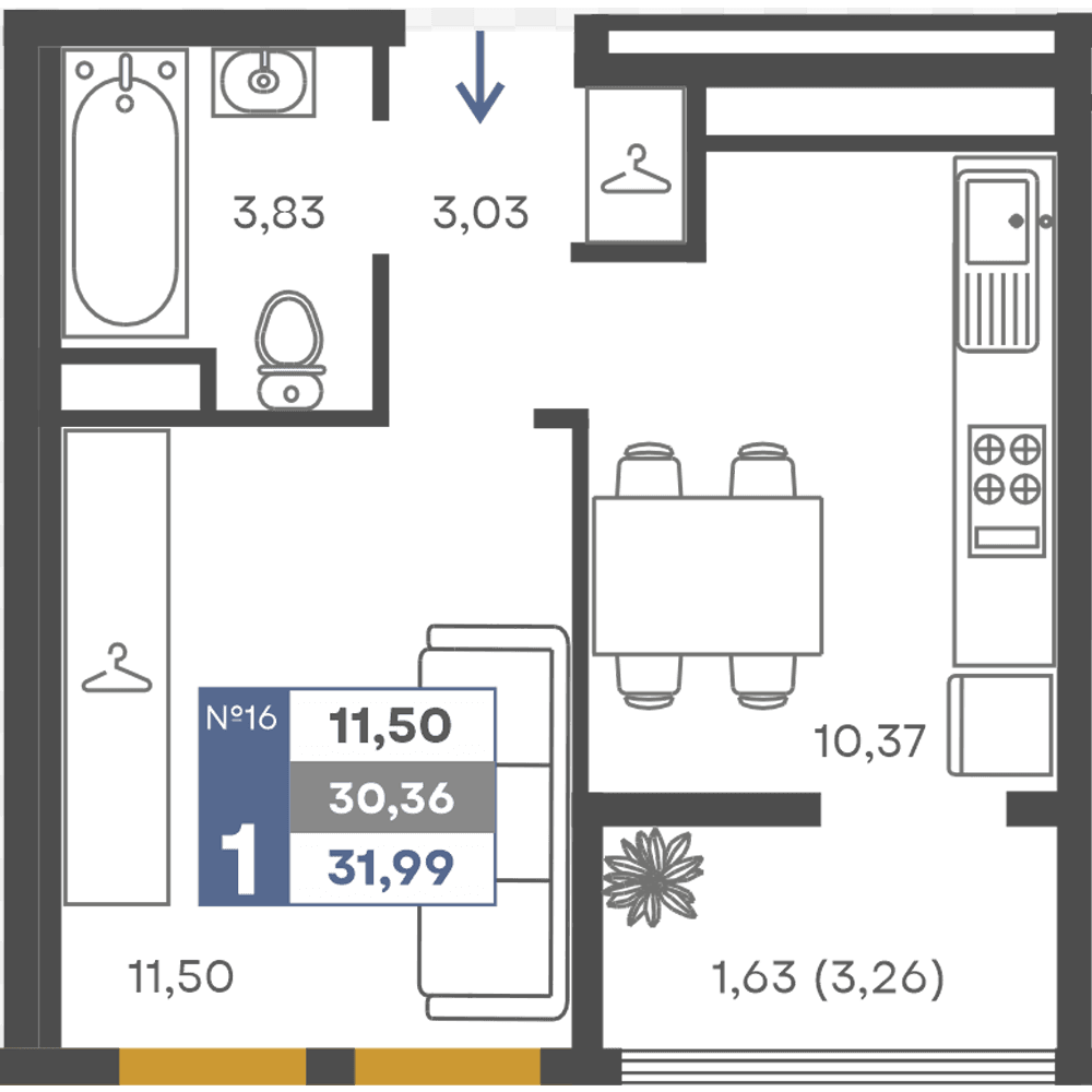 1-к, 30.36 м² · Сфера