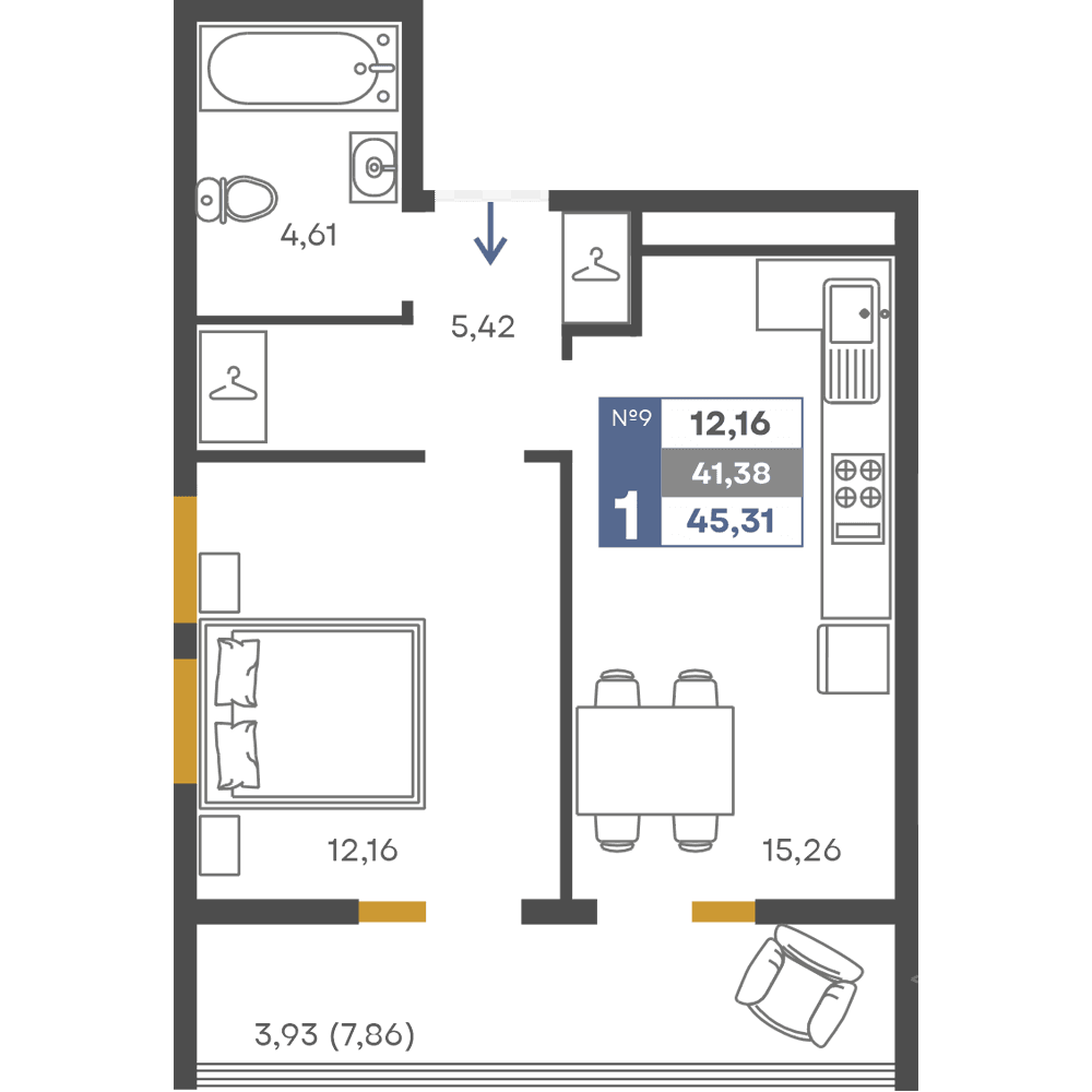 1-к, 41.38 м² · Сфера
