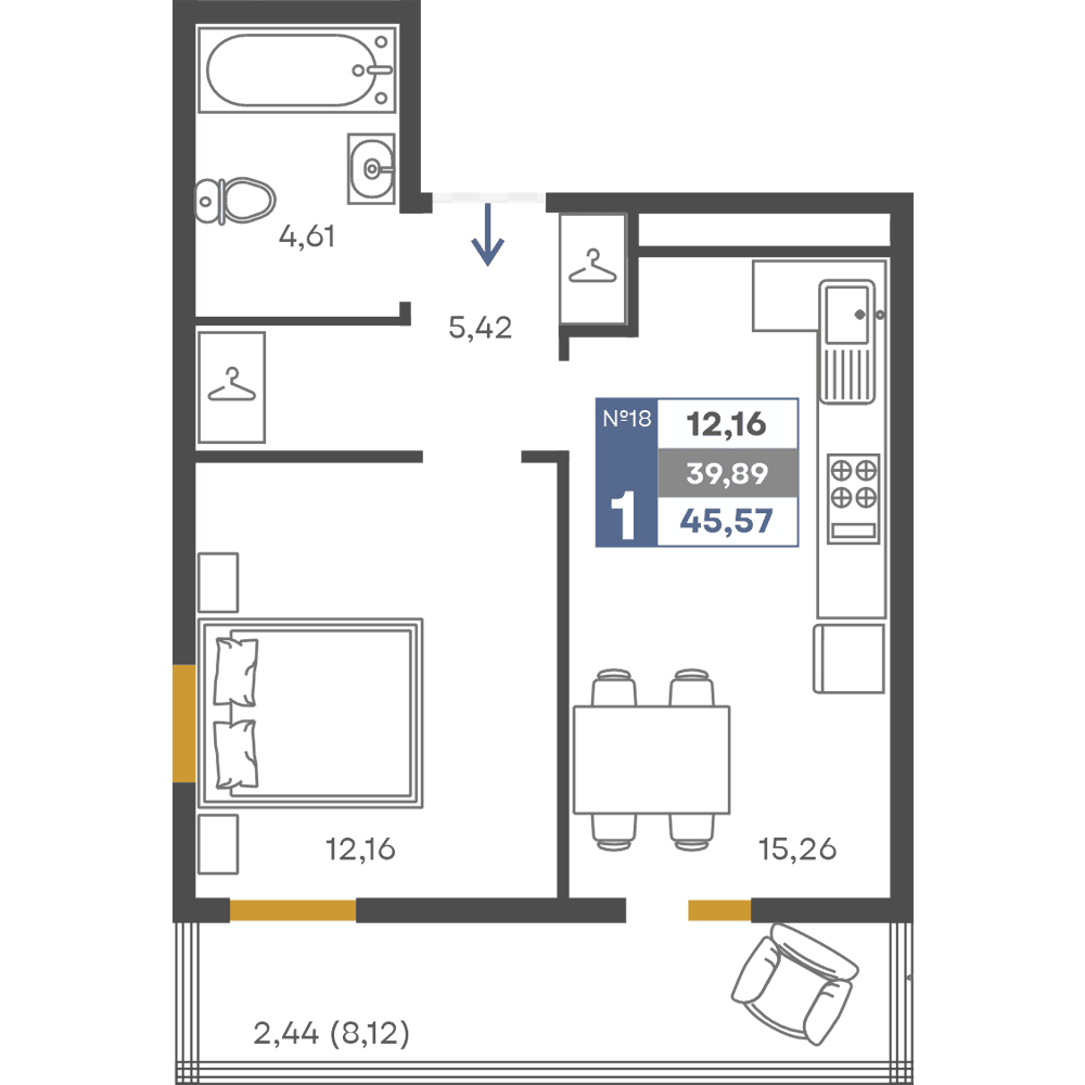 1-к, 39.89 м² · Сфера