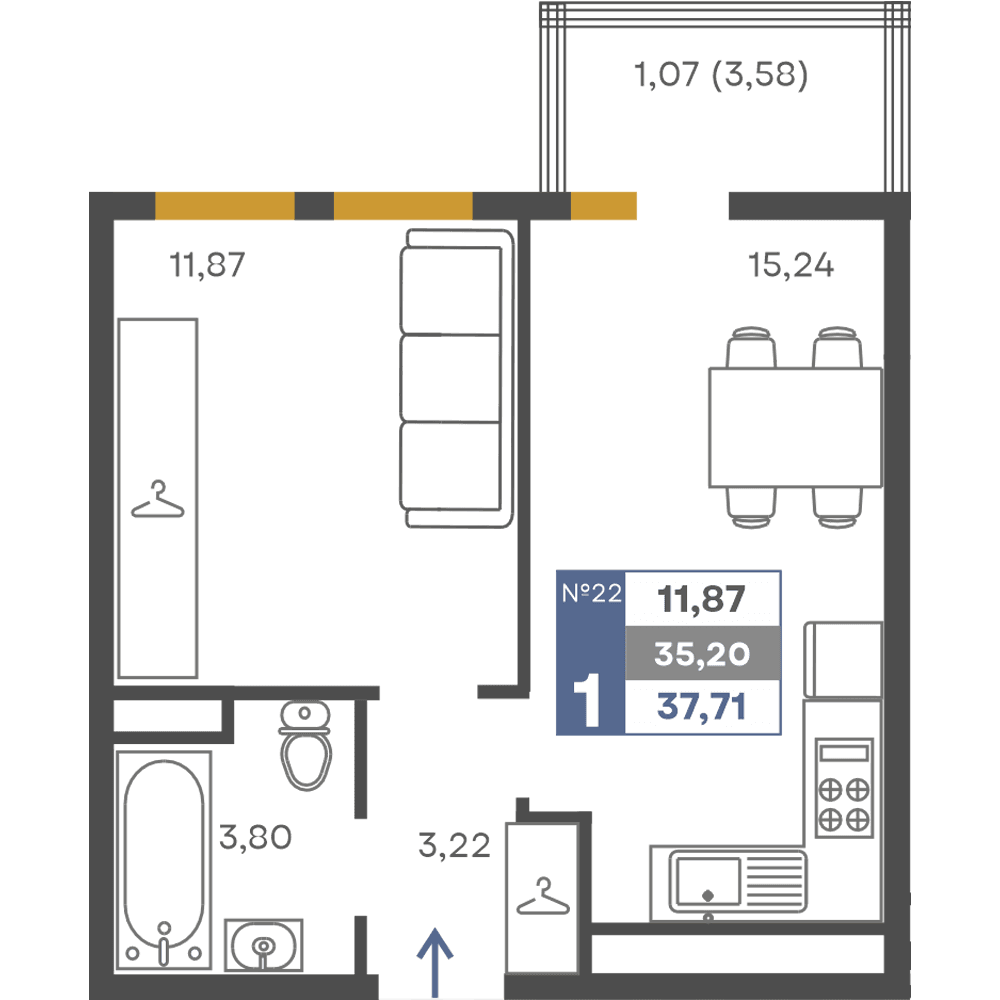 1-к, 35.2 м² · Сфера